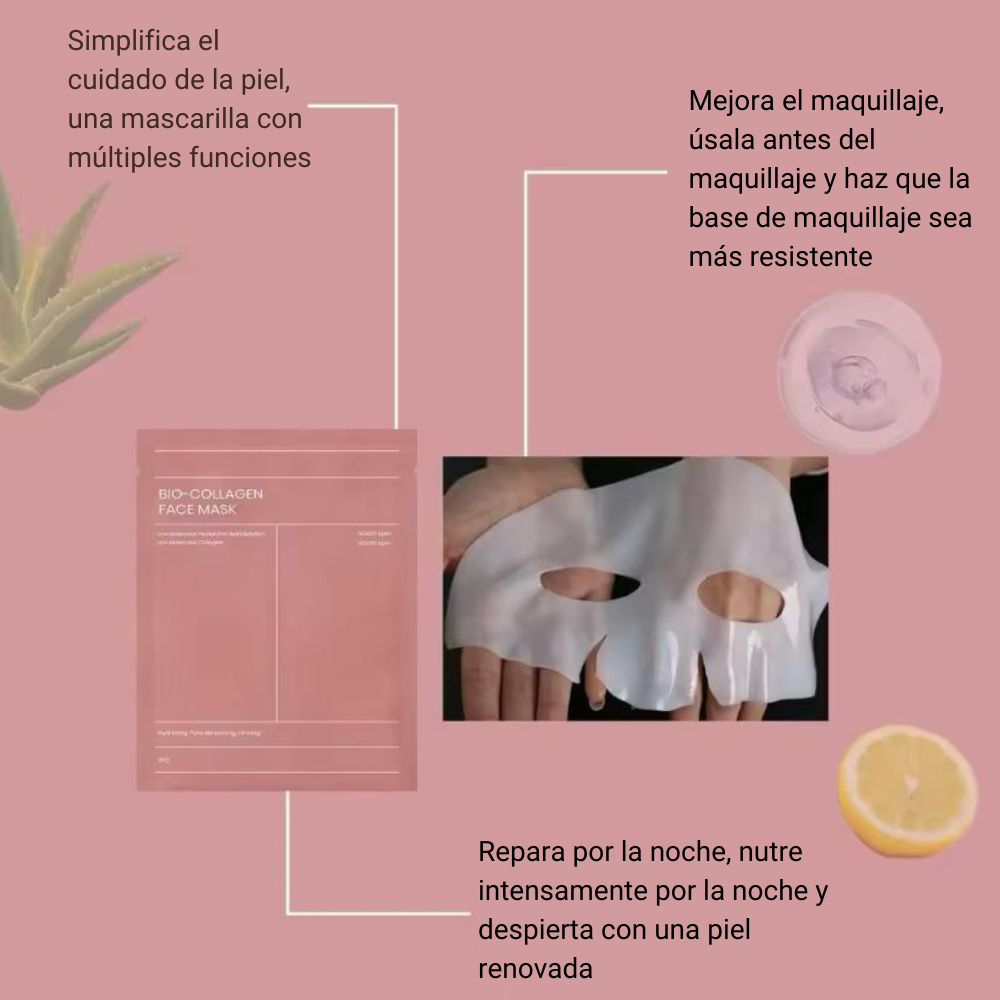 Mascarilla Facial de Bio-Colágeno para Hidratación Profunda y Piel Firme y Radiante